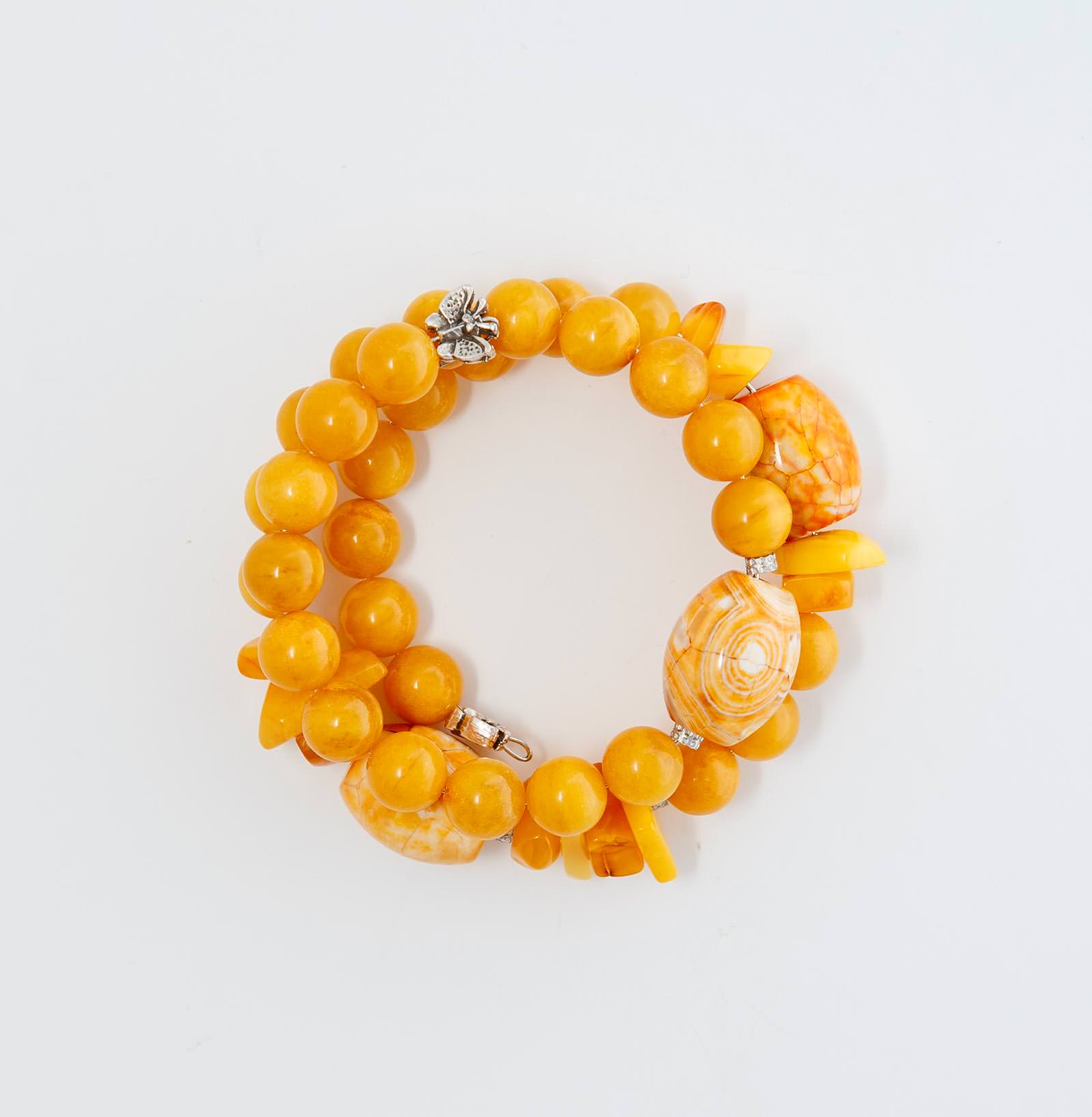 Bracelet made of genuine white  amber (Royal kind)from Baltic sea - cut by hand, Agate and Tin