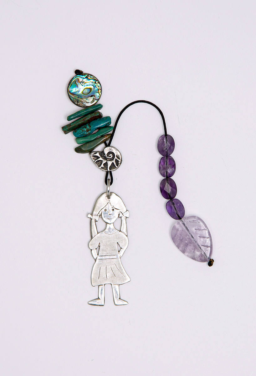 Little Girl : For your Love. Amulet with semi precious stones: Turquoise Mineral, Amethyst, Mother of Pearl and Silver

