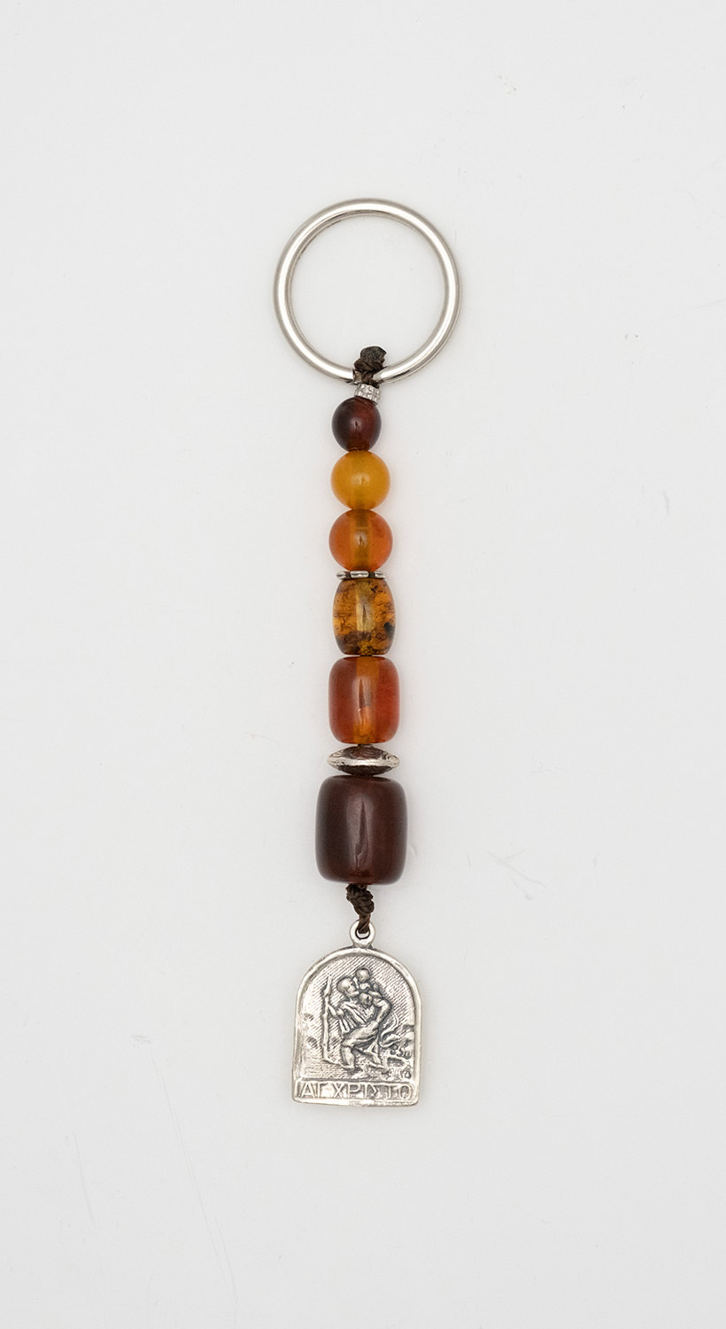 Keyring from Baltic Sea amber and tin - St. Christopher