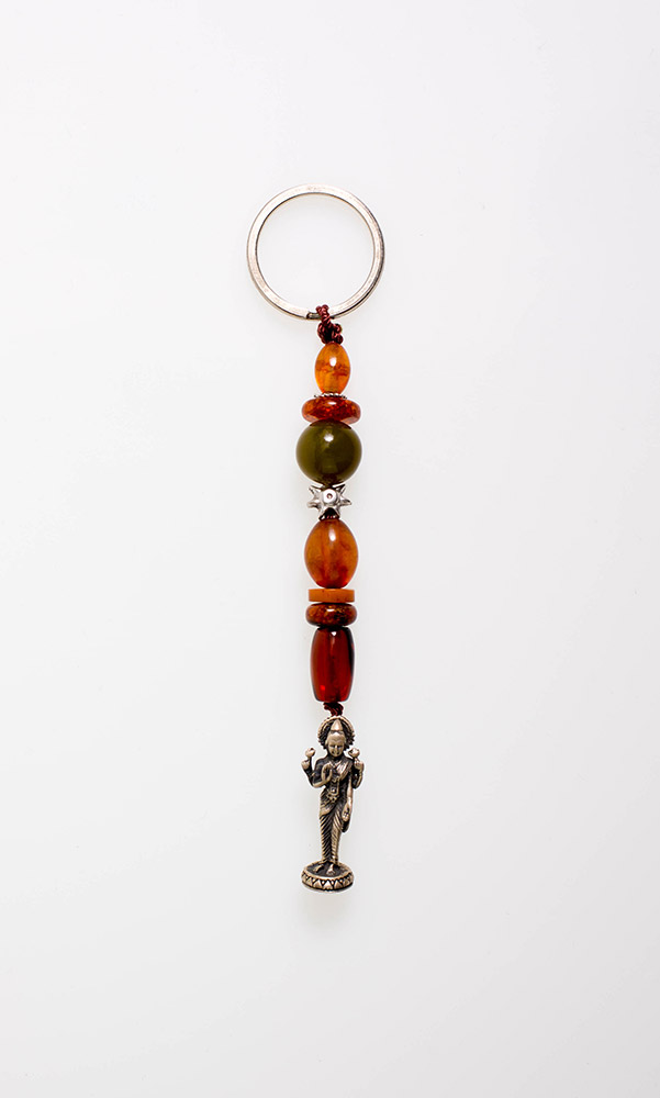 Keyring from Baltic Sea amber, tin and silver - Lakshmi