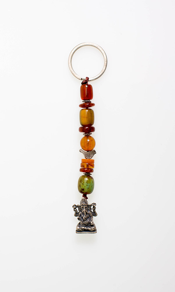 Keyring from Baltic Sea amber and silver  - Ganesha