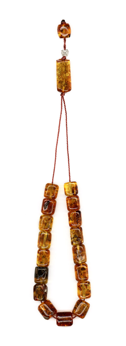 Komboloi made of genuine amber from Baltic sea- cut by hand - Golden brown.