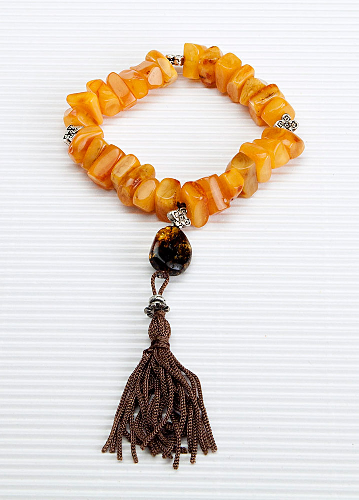 Byzantine prayer object made of  genuine amber from Baltic sea (cut by hand) and tin (elastic).