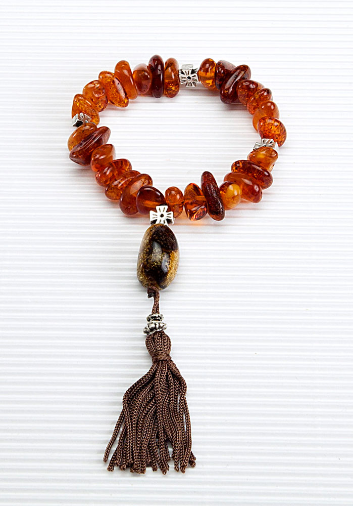 Byzantine prayer object made of genuine amber from Baltic sea (cut by hand) and tin (elastic).