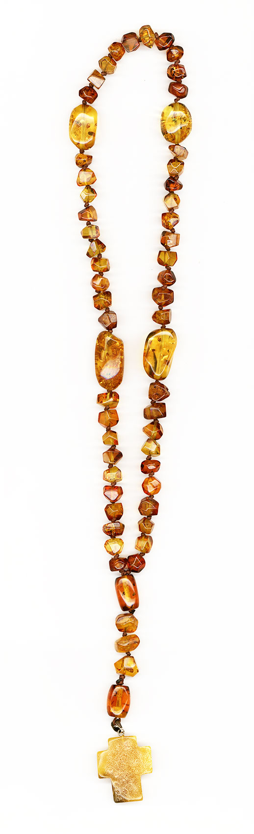 Catholic prayer object (Rosary) made of amber from Baltic sea (cut by hand)